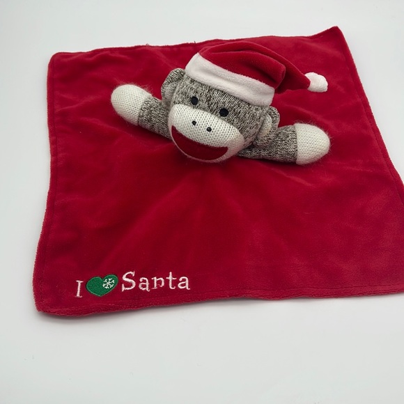Sock Monkey Lovey I ❤️ Santa Rattle Velvet Satin Security Toy Baby Infant - Picture 1 of 6